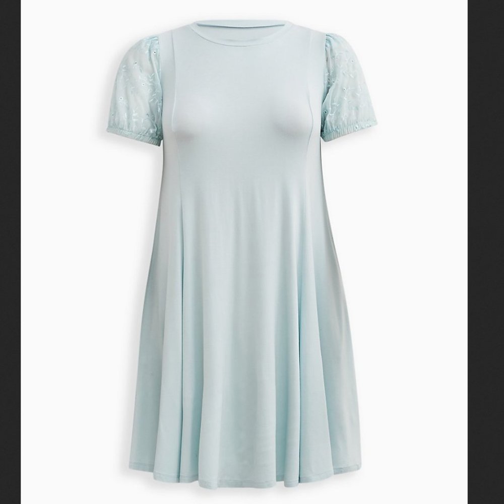 Torrid Super Soft Light Blue Skater Dress, Pockets, Plus Size 1X